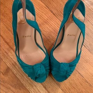 Louboutin miss benin suede aqua platform heels